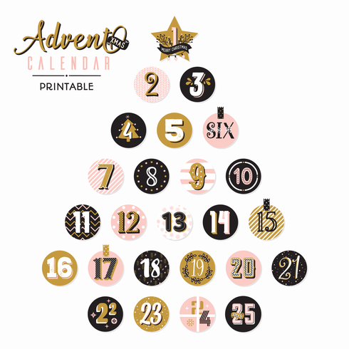 Árbol de navidad imprimible del calendario de adviento vector