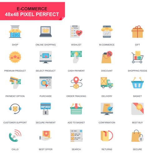 Simple Set E-Commerce and Shopping Flat Icons for Website and Mobile Apps vector