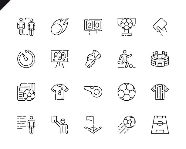 Conjunto simple de iconos de línea de fútbol para sitio web y aplicaciones móviles. vector