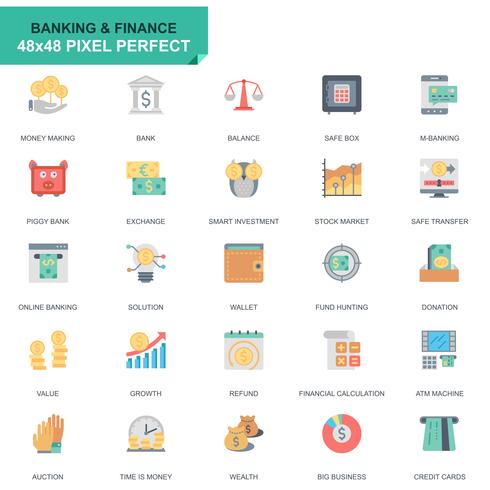 Simple Set Banking and Finance Flat Icons vector