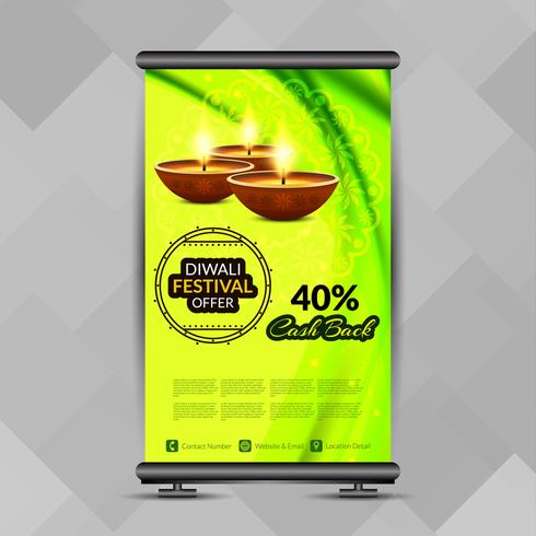 Resumen feliz Diwali roll up banner plantilla de diseño vector