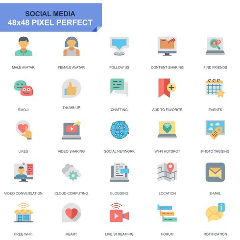 Simple Set Social Media and Network Flat Icons vector