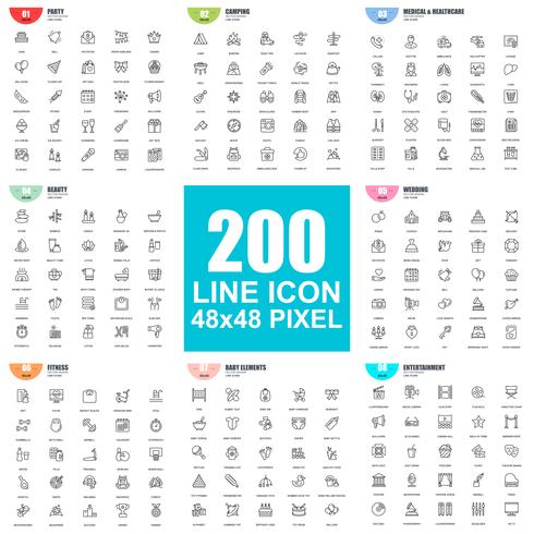 Simple conjunto de iconos de vector de línea delgada. Pack de pictogramas lineales. 48x48 Pixel Perfect.