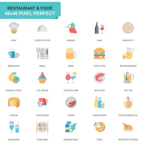 Sencillo conjunto de iconos planos de restaurantes y comidas para sitios web y aplicaciones móviles vector