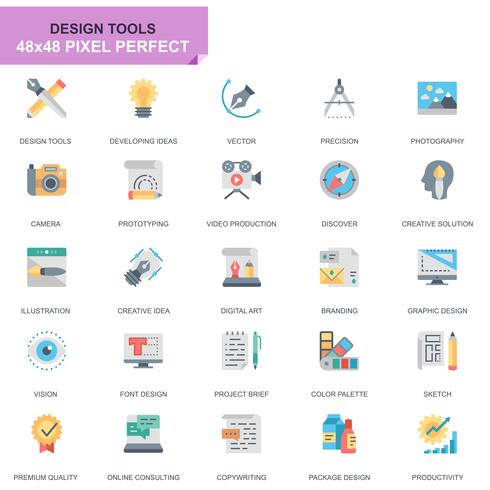 Sencillas herramientas de diseño de iconos planos para aplicaciones web y móviles vector