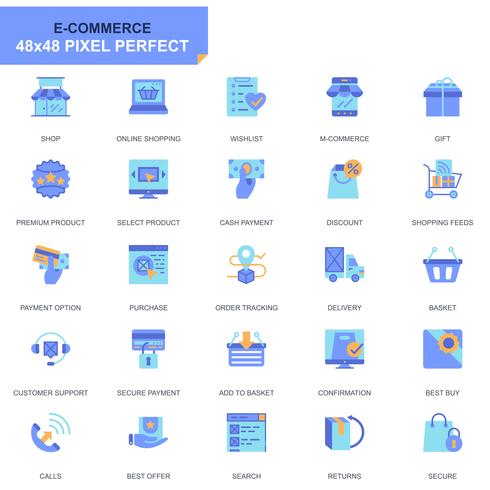 Simple Set E-Commerce and Shopping Flat Icons vector