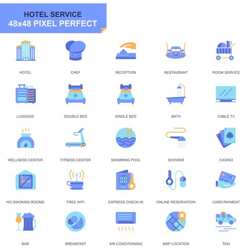 Simple Set Hotel Services Flat Icons para sitio web y aplicaciones móviles vector