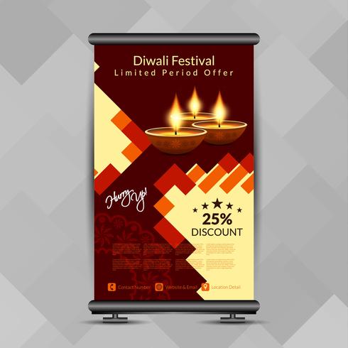 Resumen elegante feliz Diwali roll up banner plantilla de diseño vector