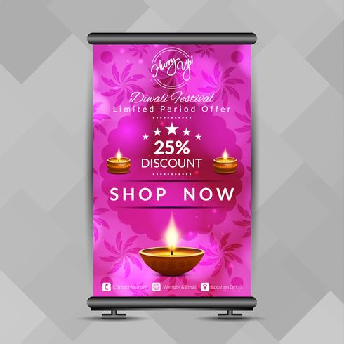 Resumen elegante feliz Diwali roll up banner plantilla de diseño vector