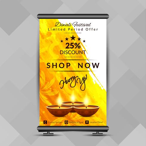 Resumen feliz Diwali elegante roll up banner plantilla de diseño vector