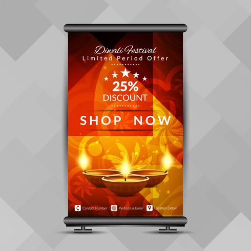 Resumen feliz Diwali elegante roll up banner plantilla de diseño vector