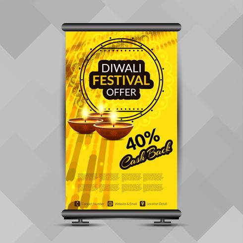 Resumen feliz Diwali elegante roll up banner plantilla de diseño vector