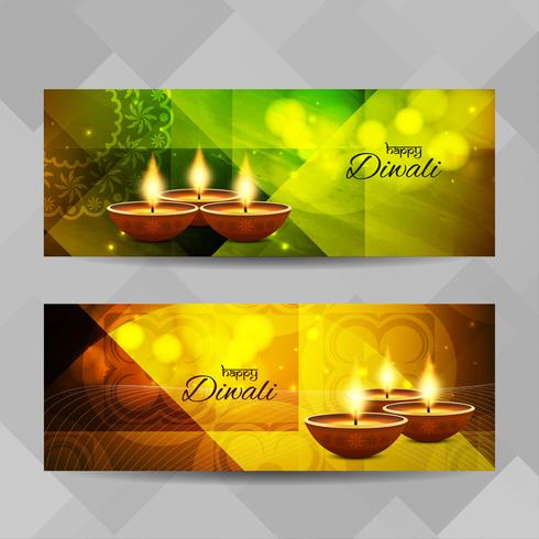 Abstract Happy Diwali decorative banners set vector