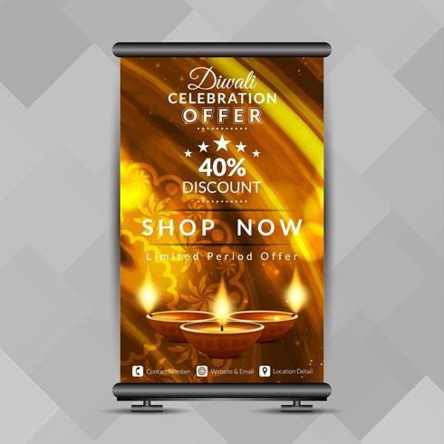 Resumen elegante feliz Diwali roll up banner plantilla de diseño vector