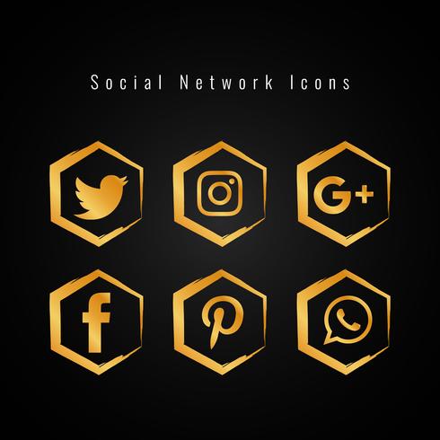 Abstract golden social media icons set vector