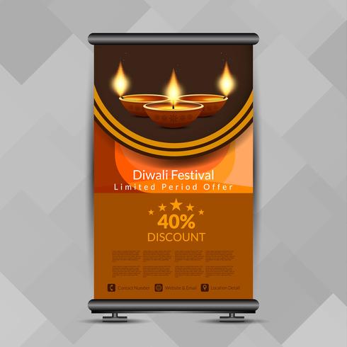 Resumen feliz Diwali elegante roll up banner plantilla de diseño vector