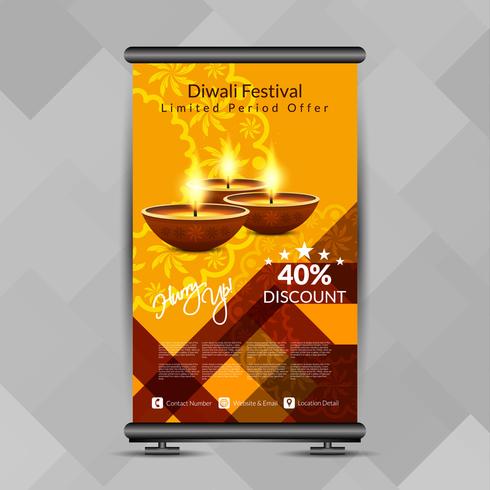 Resumen feliz Diwali elegante roll up banner plantilla de diseño vector