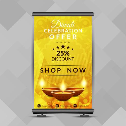 Resumen elegante feliz Diwali roll up banner plantilla de diseño vector