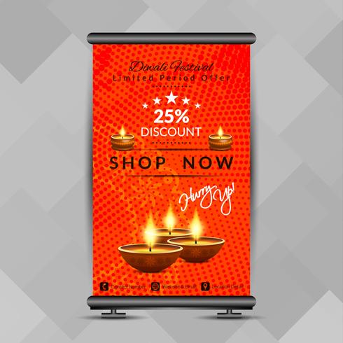 Resumen feliz Diwali roll up banner plantilla de diseño vector