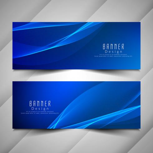 Abstract blue wavy banners set vector