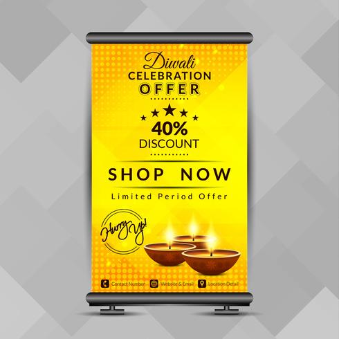 Resumen feliz Diwali elegante roll up banner plantilla de diseño vector