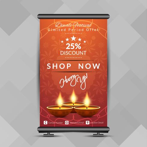 Resumen elegante feliz Diwali roll up banner plantilla de diseño vector