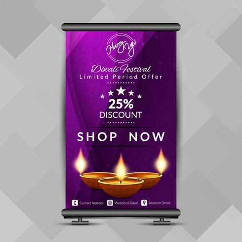 Resumen feliz Diwali elegante roll up banner plantilla de diseño vector