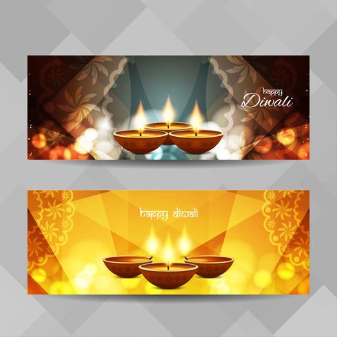 Abstract Happy Diwali banners set vector