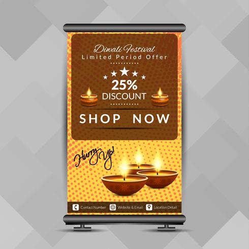 Resumen feliz Diwali elegante roll up banner plantilla de diseño vector