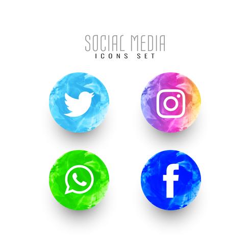 Abstract social media watercolor icons set vector