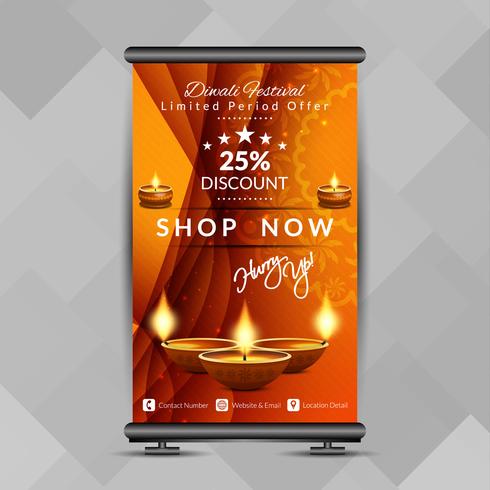 Abstract Happy Diwali roll up banner design template vector