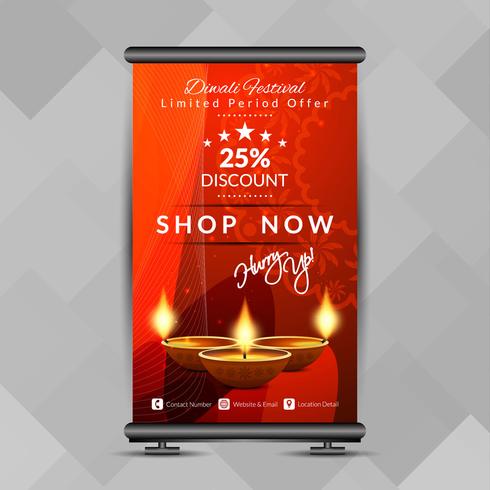 Resumen elegante feliz Diwali roll up banner plantilla de diseño vector