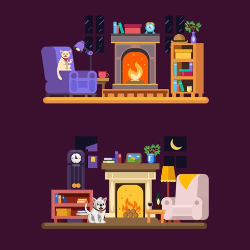 Pet By Fireplace vector