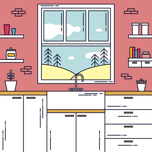 Kitchen Window View Vector