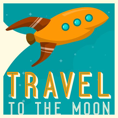 Vintage Space Ship Travel to the moon Poster Vector Illustration