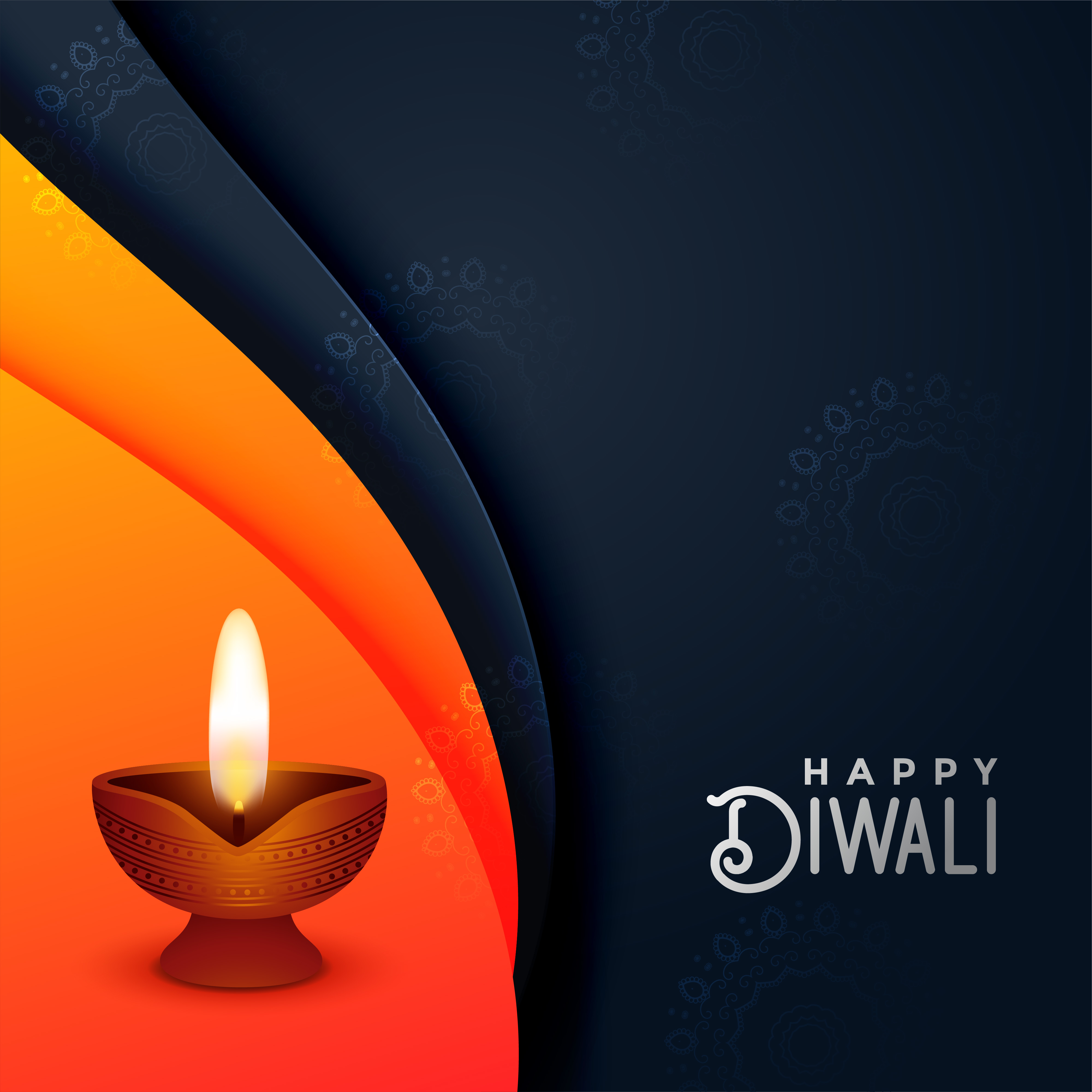 creative diwali diya in orange and black colors Download Free Vector