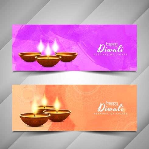 Happy Diwali watercolor banner set vector