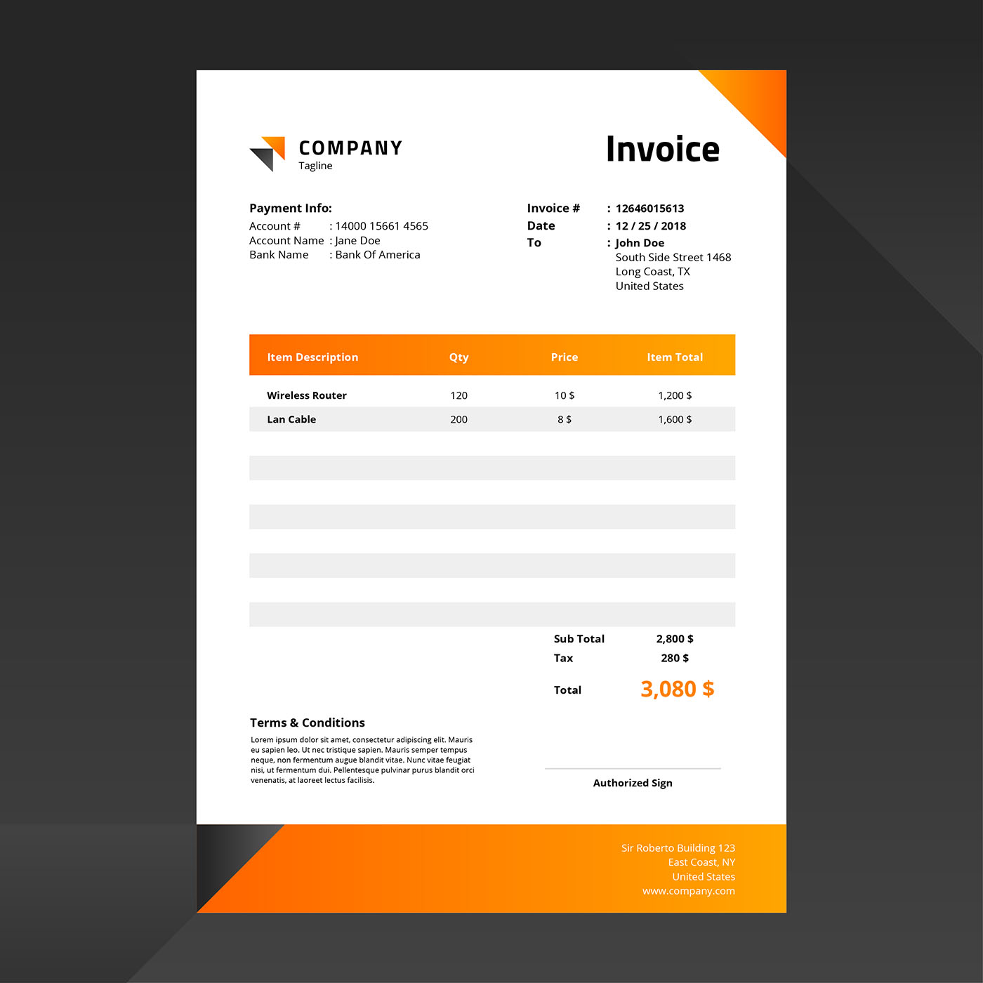 Orange Invoice Template Simple 256023 Vector Art At Vecteezy