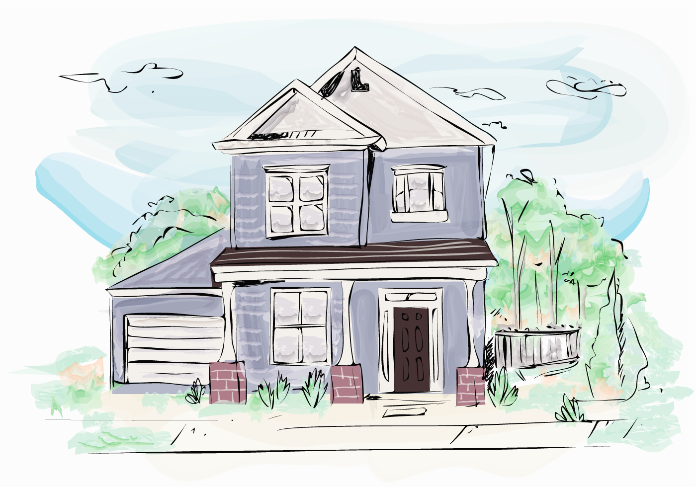 Classical House Building Exterior Watercolor Vector Classical House Building Exterior Watercolor Vector