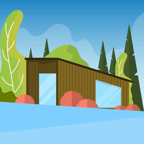 Flat Modern Cabin in the Woods Vector Illustration