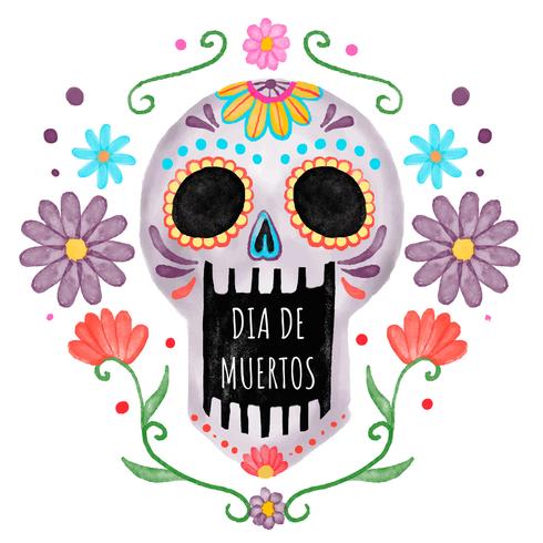 Colorful Skull With Flowers To Day Of Dead vector