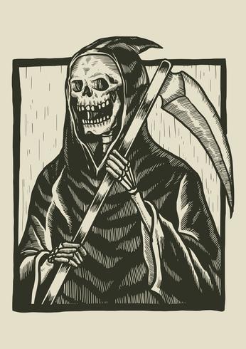Skeleton Linocut Illustration vector