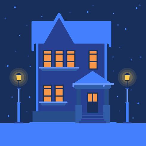 House In A Tranquil Snowy Winter Landscape Vector Illustration