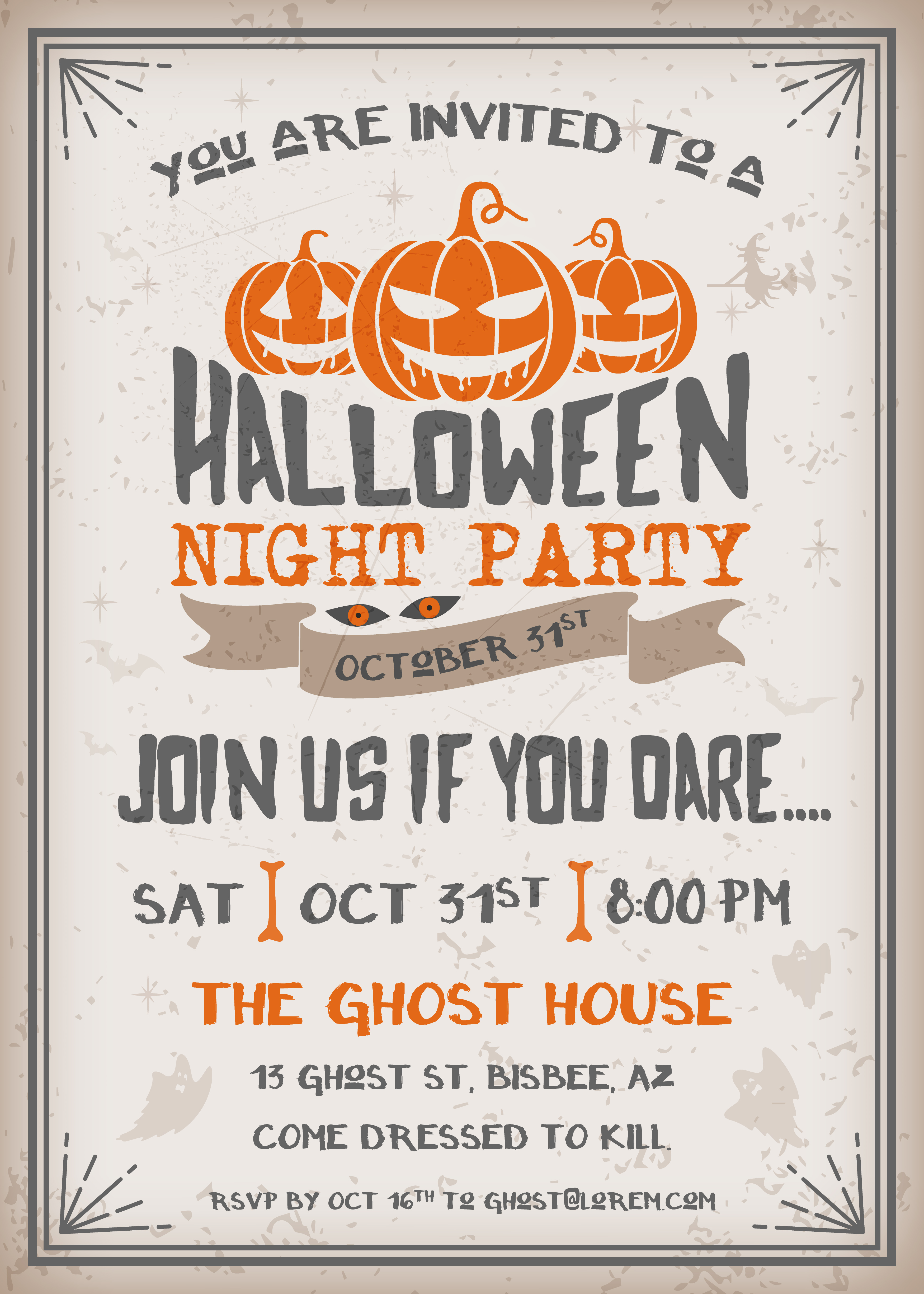 Halloween night party invitation with scary pumpkins design 256575