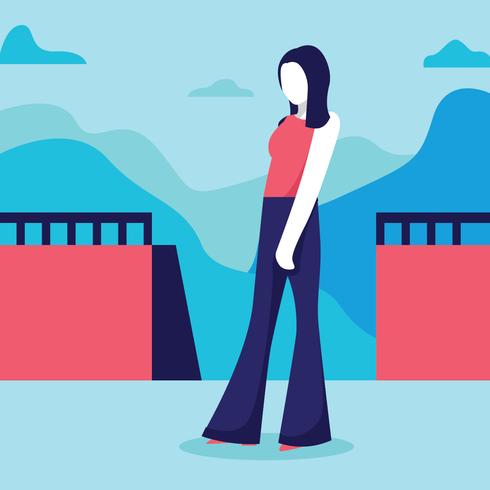 Woman in bell bottoms vector