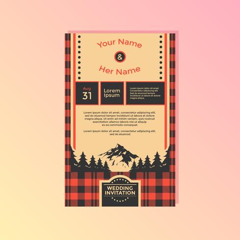 Buffalo Plaid Wedding Invitation Template Vector