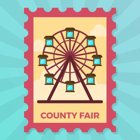 Flat County Fair Ferris Wheel Stamp Vector Illustration