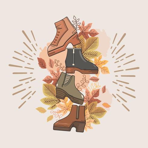 Colección de varios tipos de botas de otoño vector