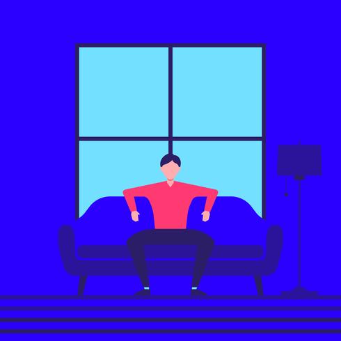 Man Is Sitting In The Room And Resting Vector Illustration