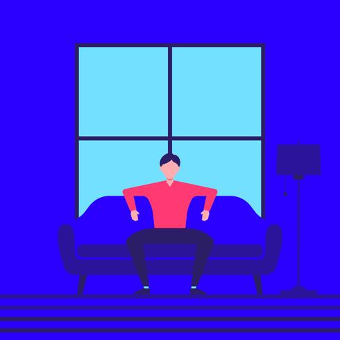 Man Is Sitting In The Room And Resting Vector Illustration